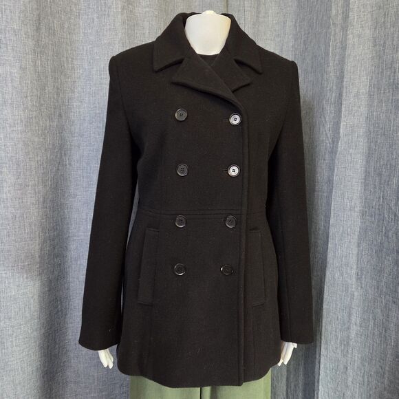 Kenneth Cole Reaction Double Breasted Peacoat Women's 4 Black Luxury Wool Blend - Picture 1 of 9